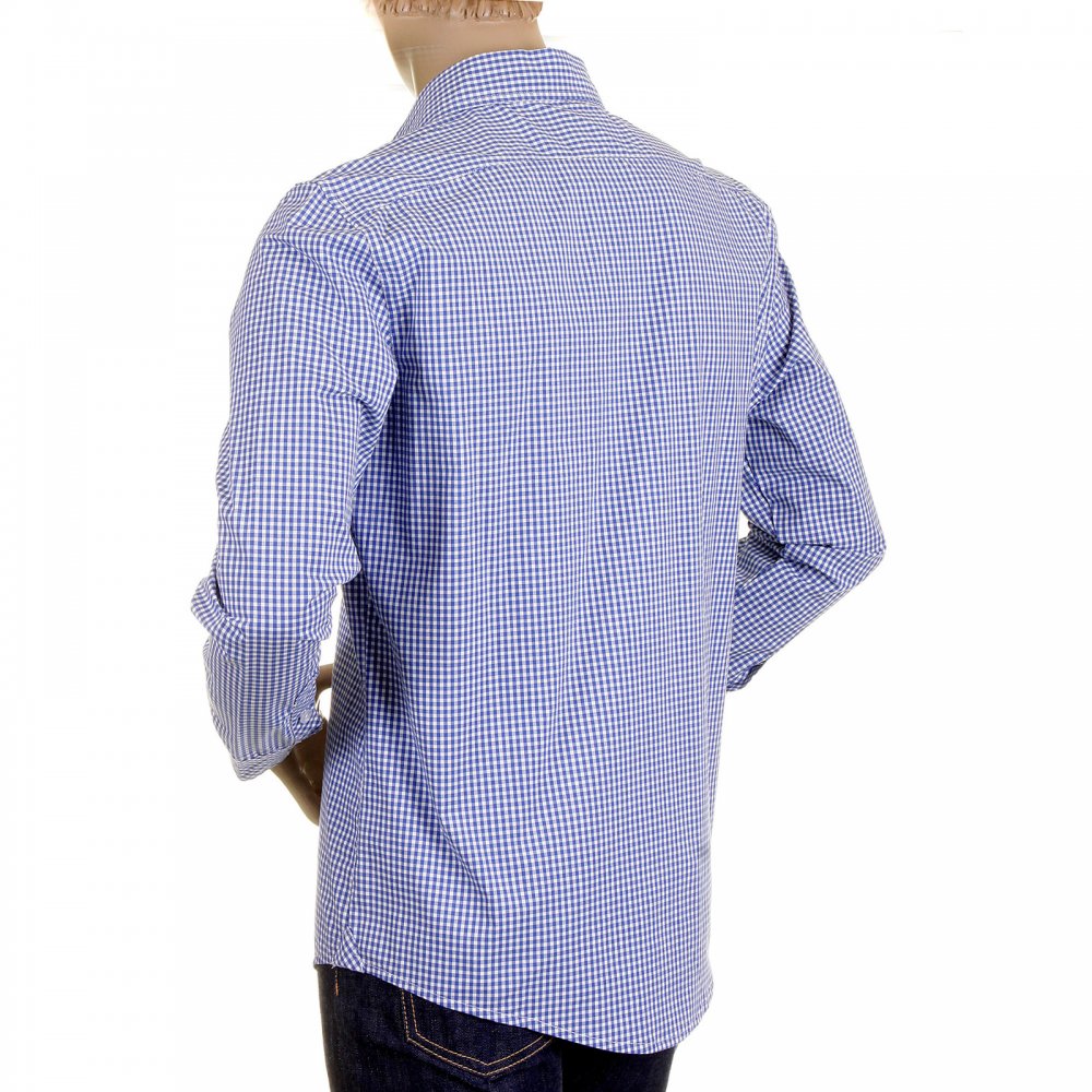 Mens Blue Check Soft Penny Collar Long Sleeve Regular Fit Shirt