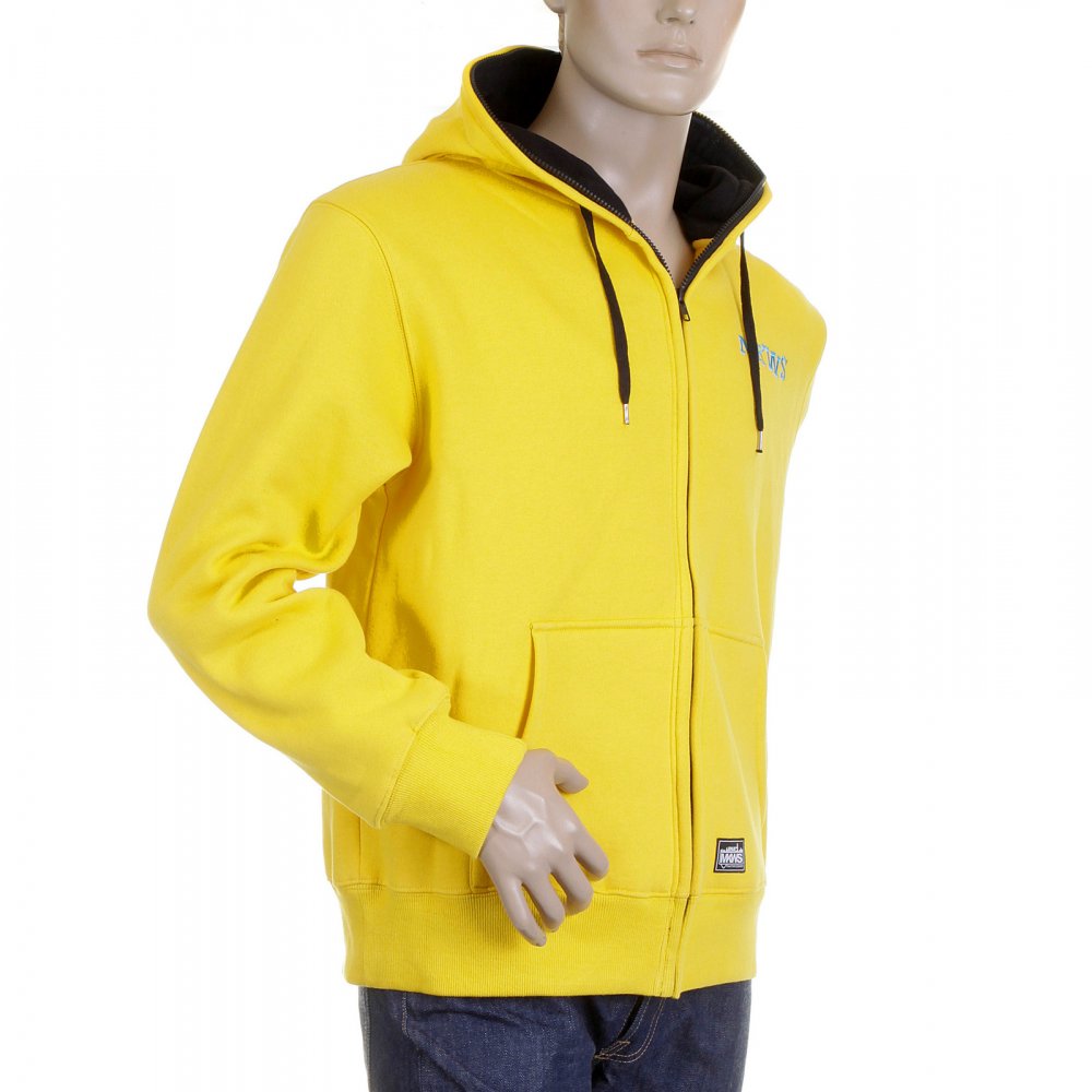 Yellow Hooded Zipped Regular Fit Sweatshirt