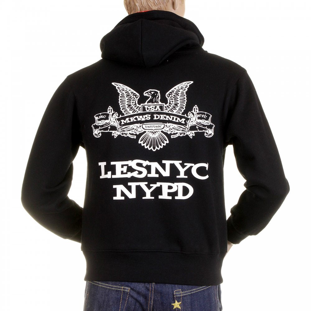 Mens Black Hooded Zipped Regular Fit Sweatshirt with NYPD USA Eagle Print