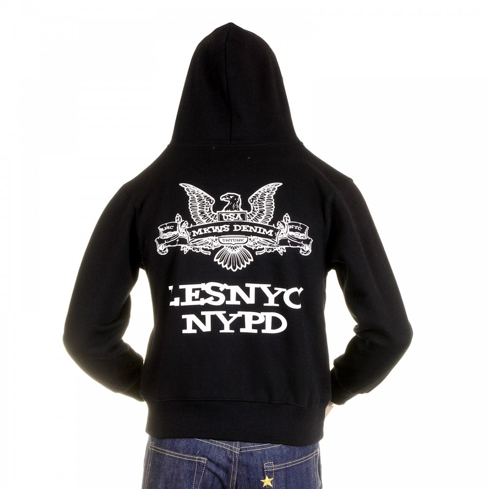 Mens Black Hooded Zipped Regular Fit Sweatshirt with NYPD USA Eagle Print