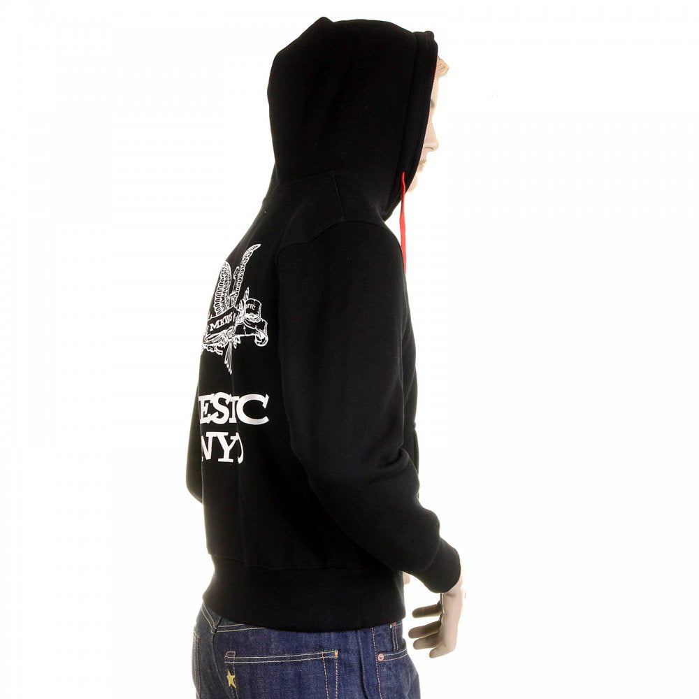 Mens Black Hooded Zipped Regular Fit Sweatshirt with NYPD USA Eagle Print