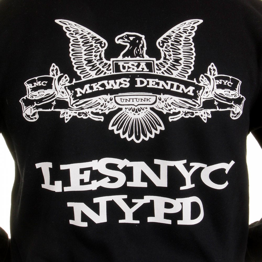 Mens Black Hooded Zipped Regular Fit Sweatshirt with NYPD USA Eagle Print