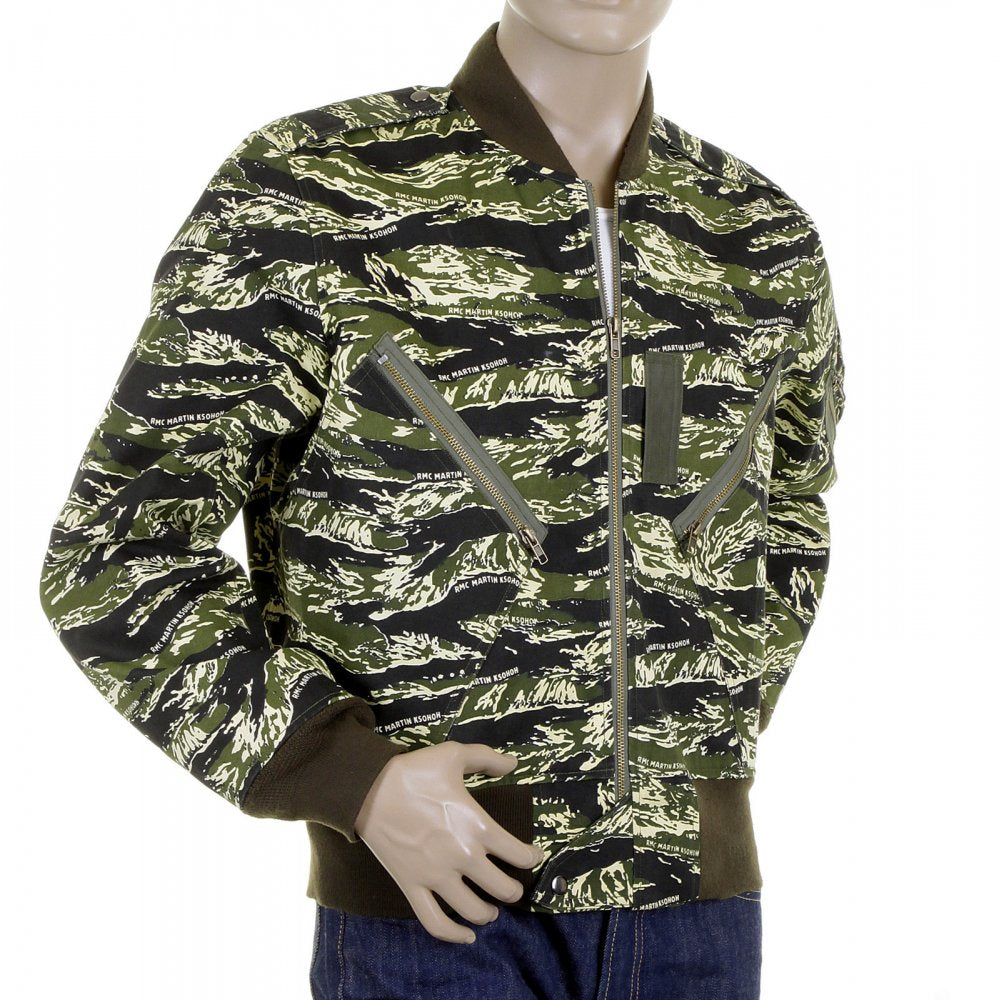 Mens Camouflage Green Zip Up Regular Fit Bomber Jacket