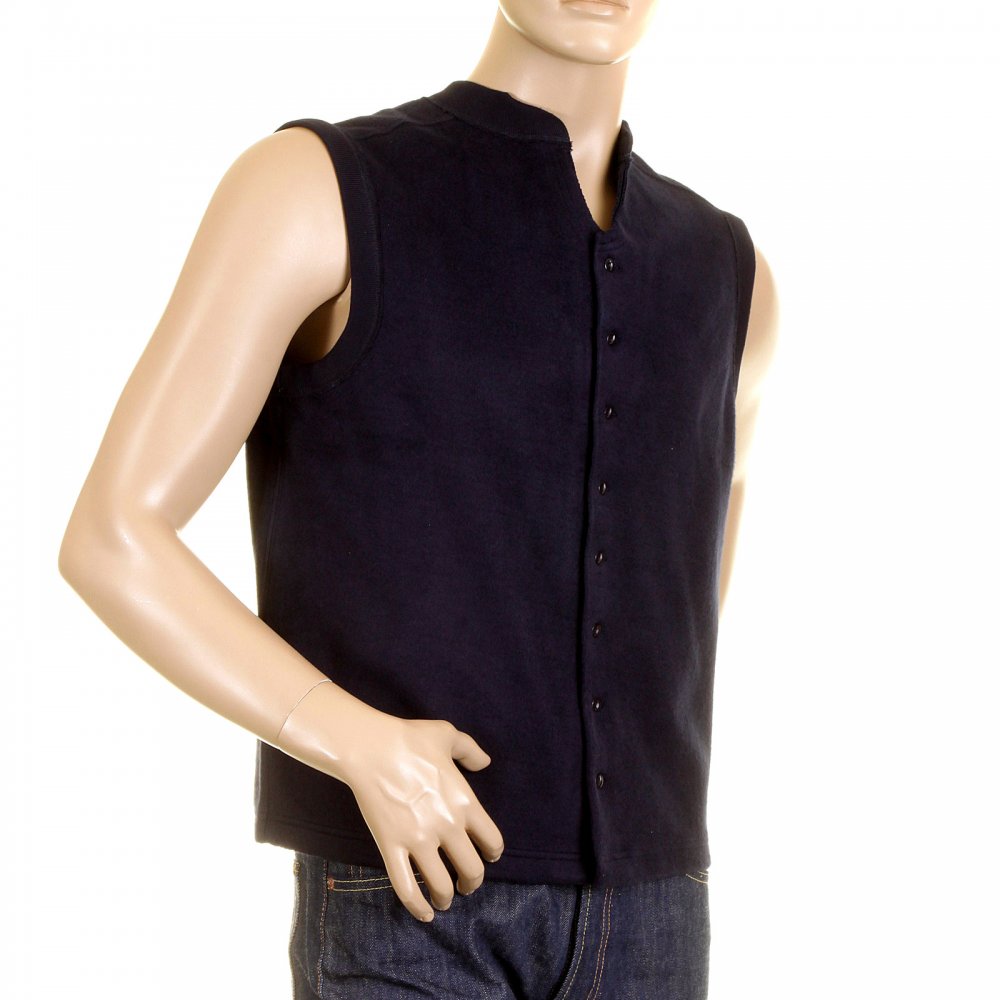 Mens Navy Plush Fleece Sleeveless Regular Fit Jacket Gilet