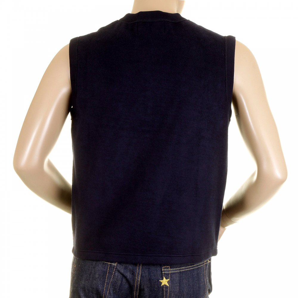 Mens Navy Plush Fleece Sleeveless Regular Fit Jacket Gilet