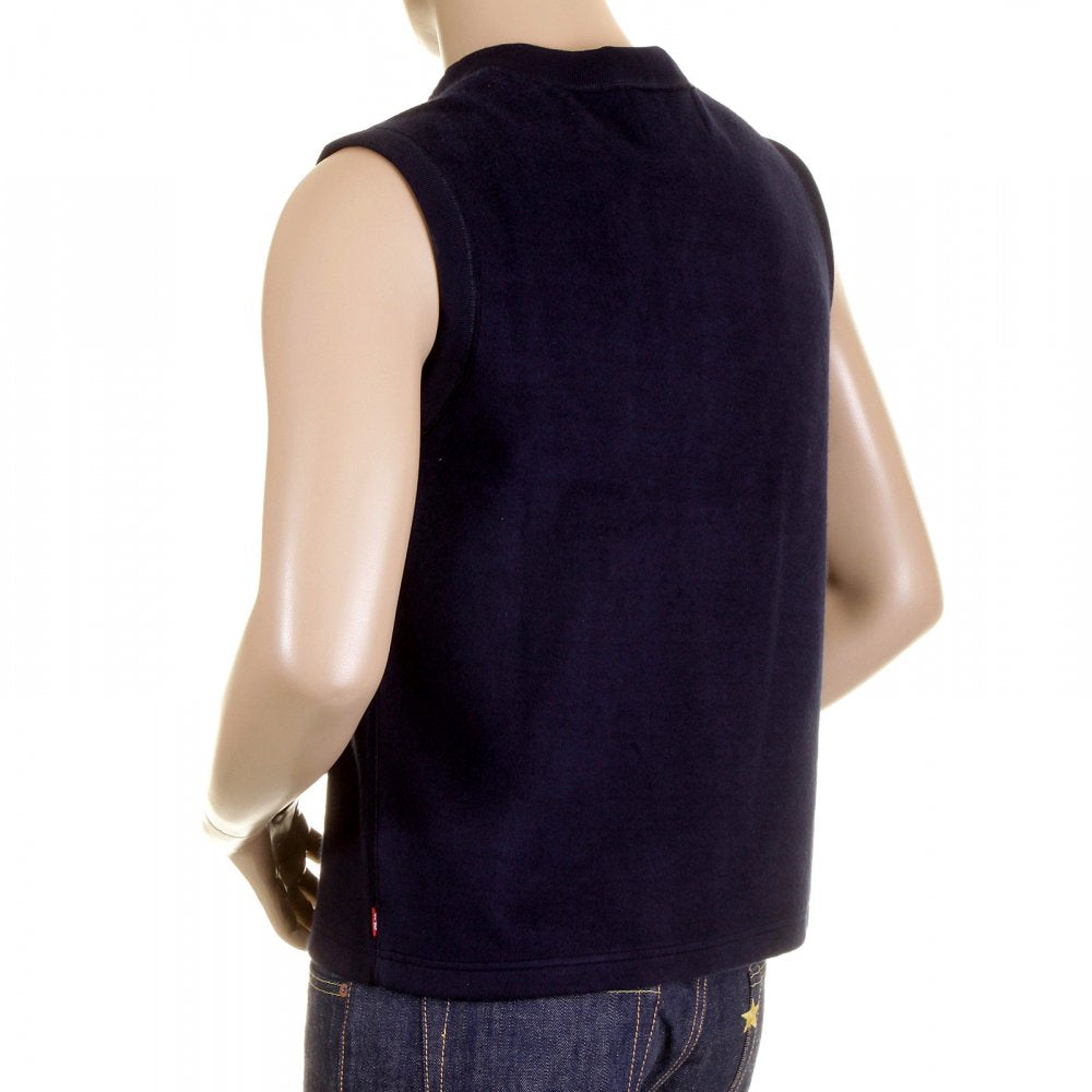 Mens Navy Plush Fleece Sleeveless Regular Fit Jacket Gilet