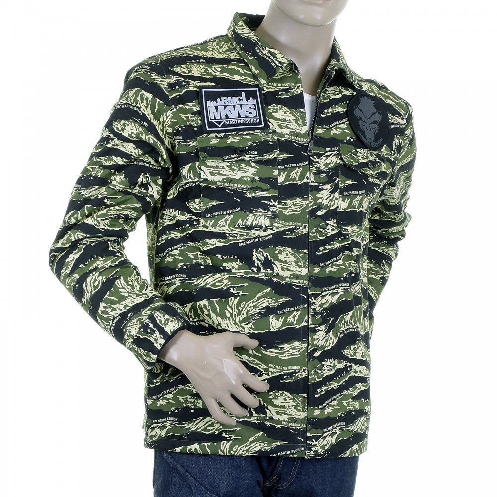 Mens Tiger Camo Green Zip Up Regular Fit Field Jacket