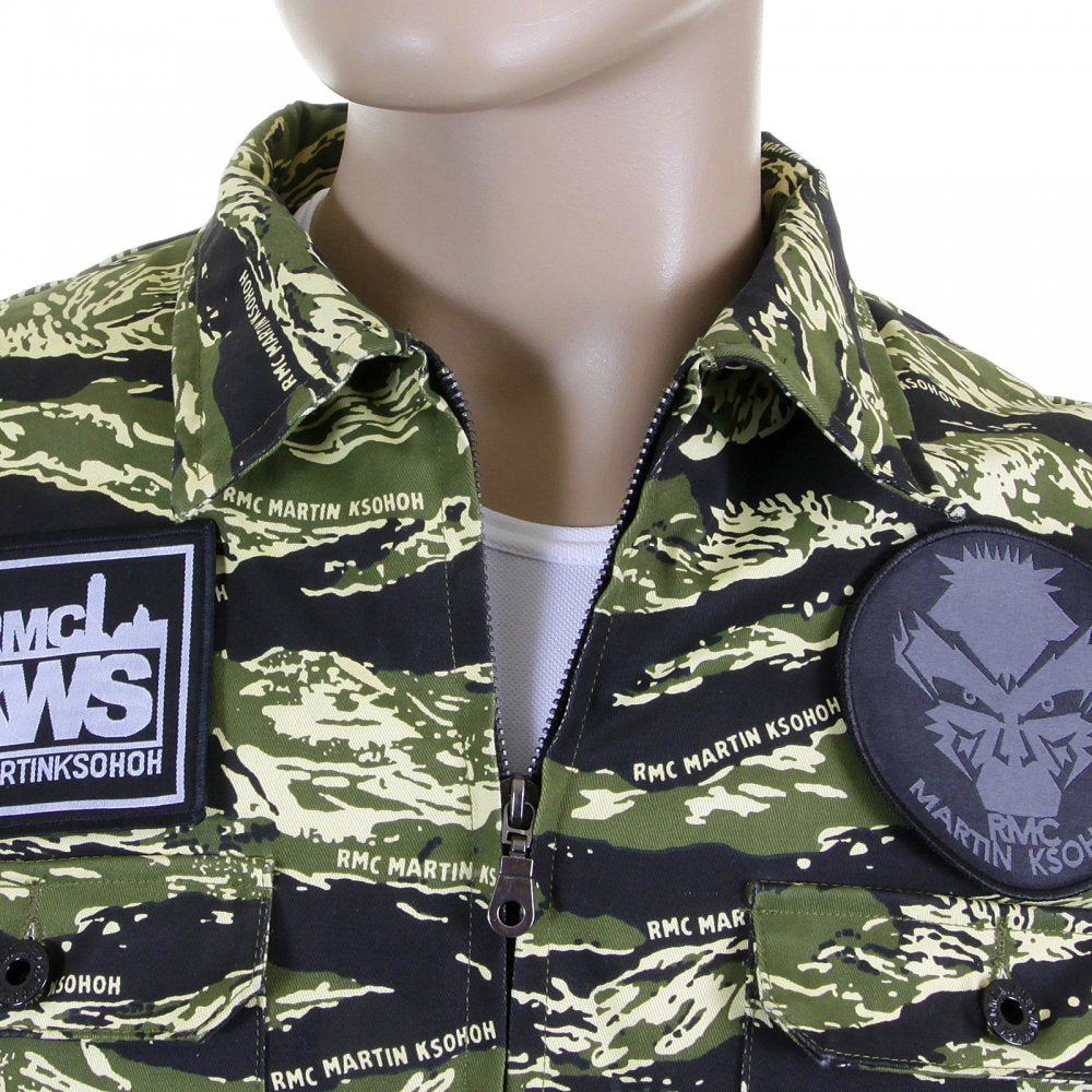 Mens Tiger Camo Green Zip Up Regular Fit Field Jacket