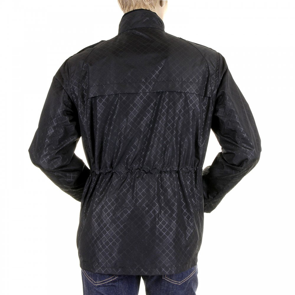 Black Self Patterned Fully Functional Regular Fit Field Jacket for Men
