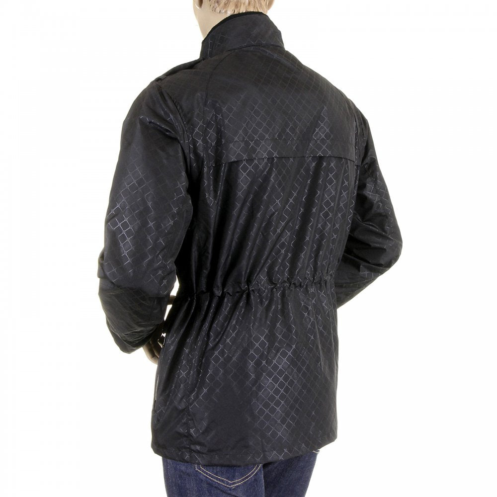 Black Self Patterned Fully Functional Regular Fit Field Jacket for Men