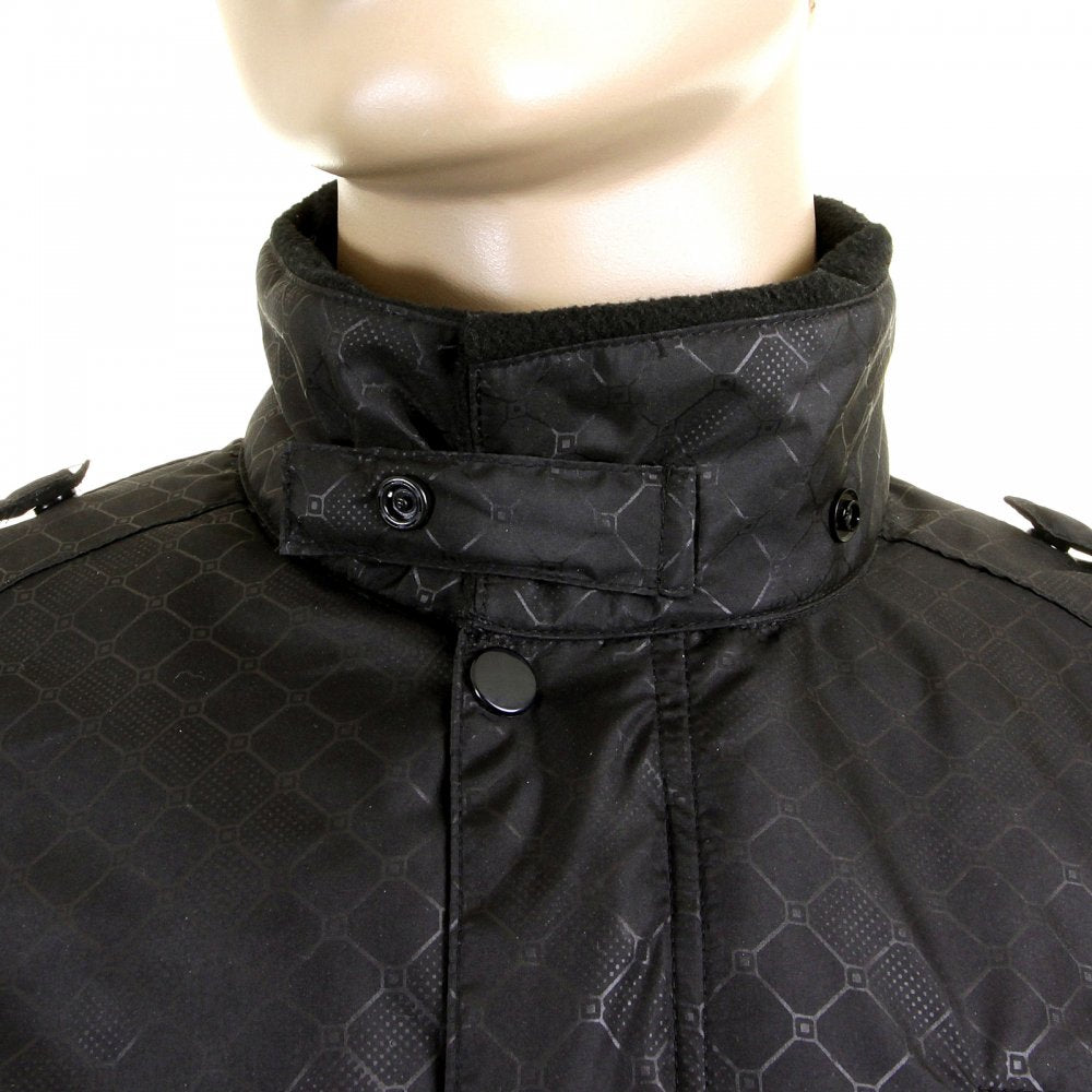 Black Self Patterned Fully Functional Regular Fit Field Jacket for Men