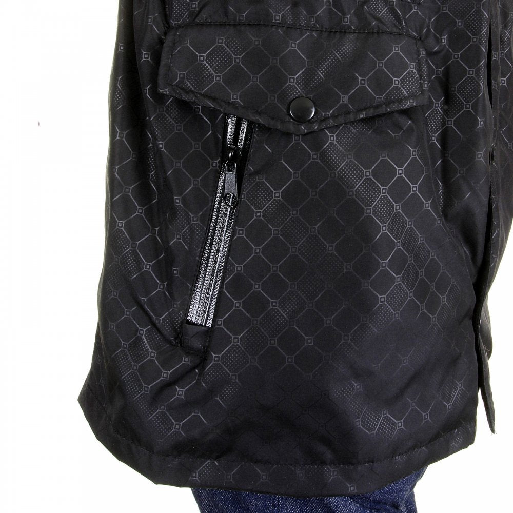 Black Self Patterned Fully Functional Regular Fit Field Jacket for Men