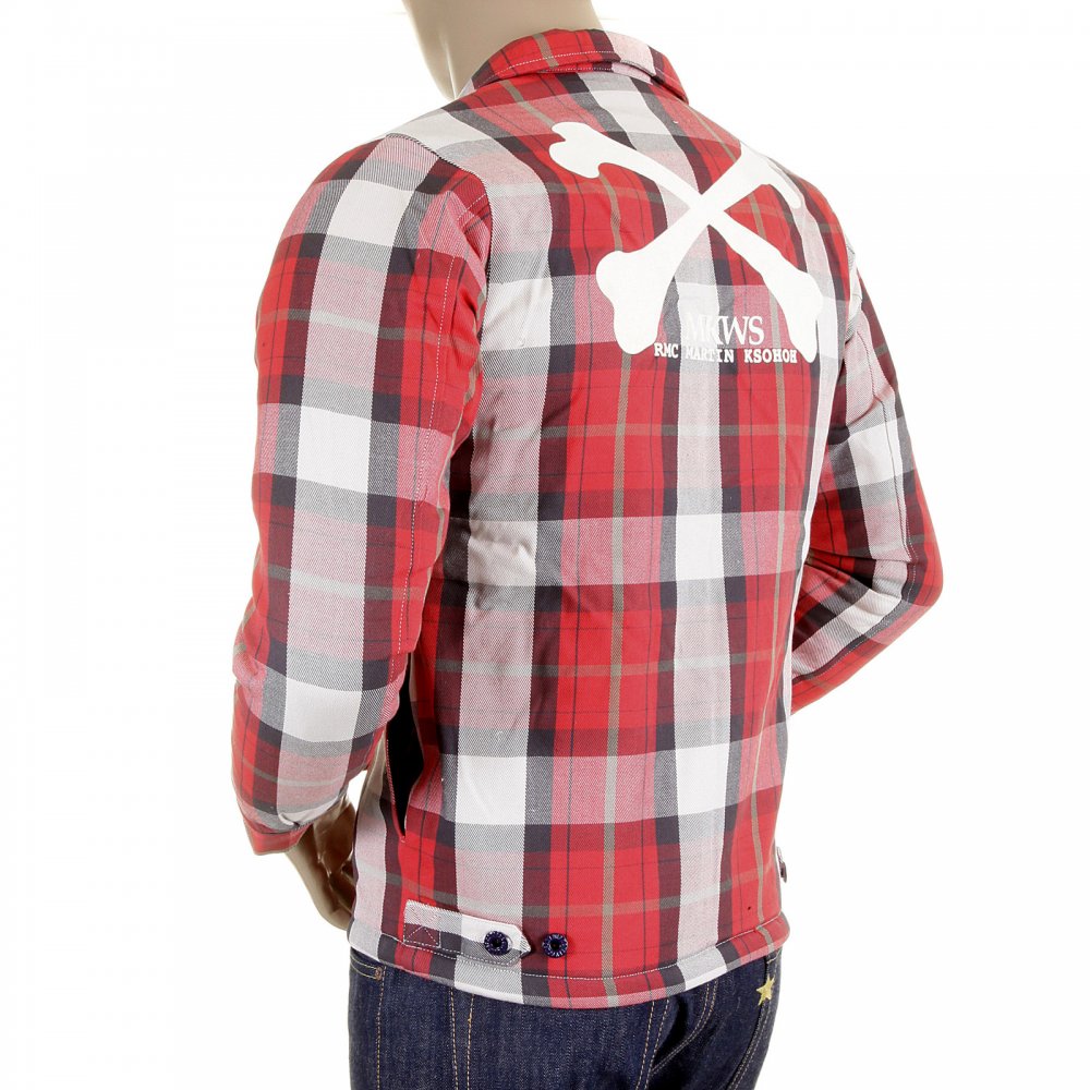 Mens Padded Red Check Regular Fit Zip Up Jacket