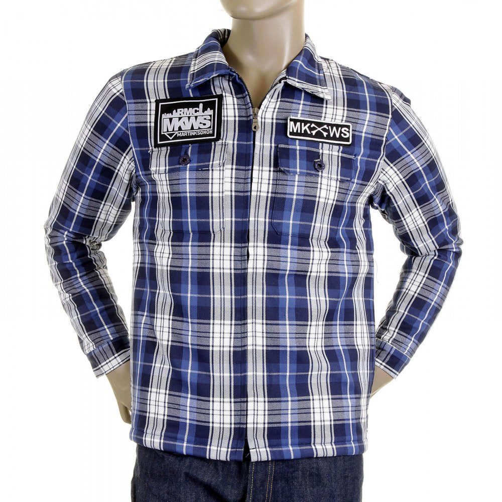 Mens Padded Blue Check Regular Fit Zip Up Jacket