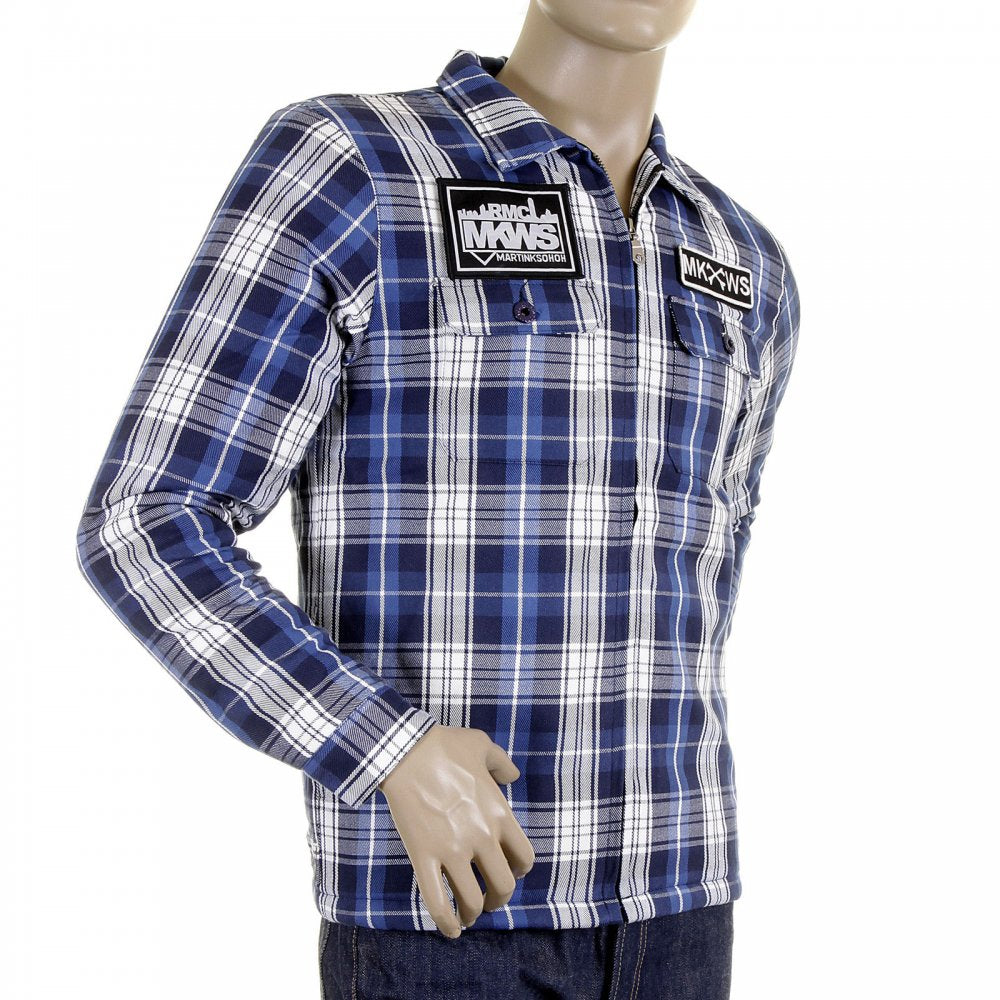Mens Padded Blue Check Regular Fit Zip Up Jacket