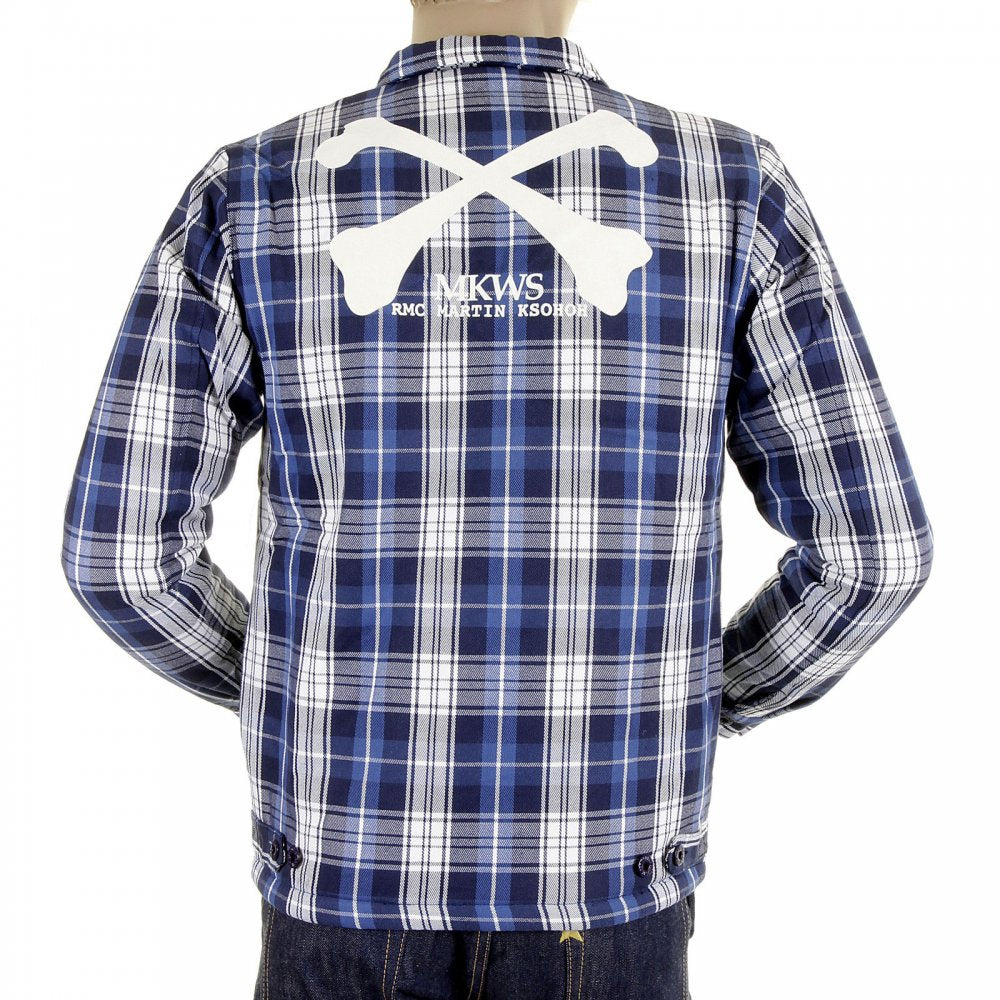 Mens Padded Blue Check Regular Fit Zip Up Jacket