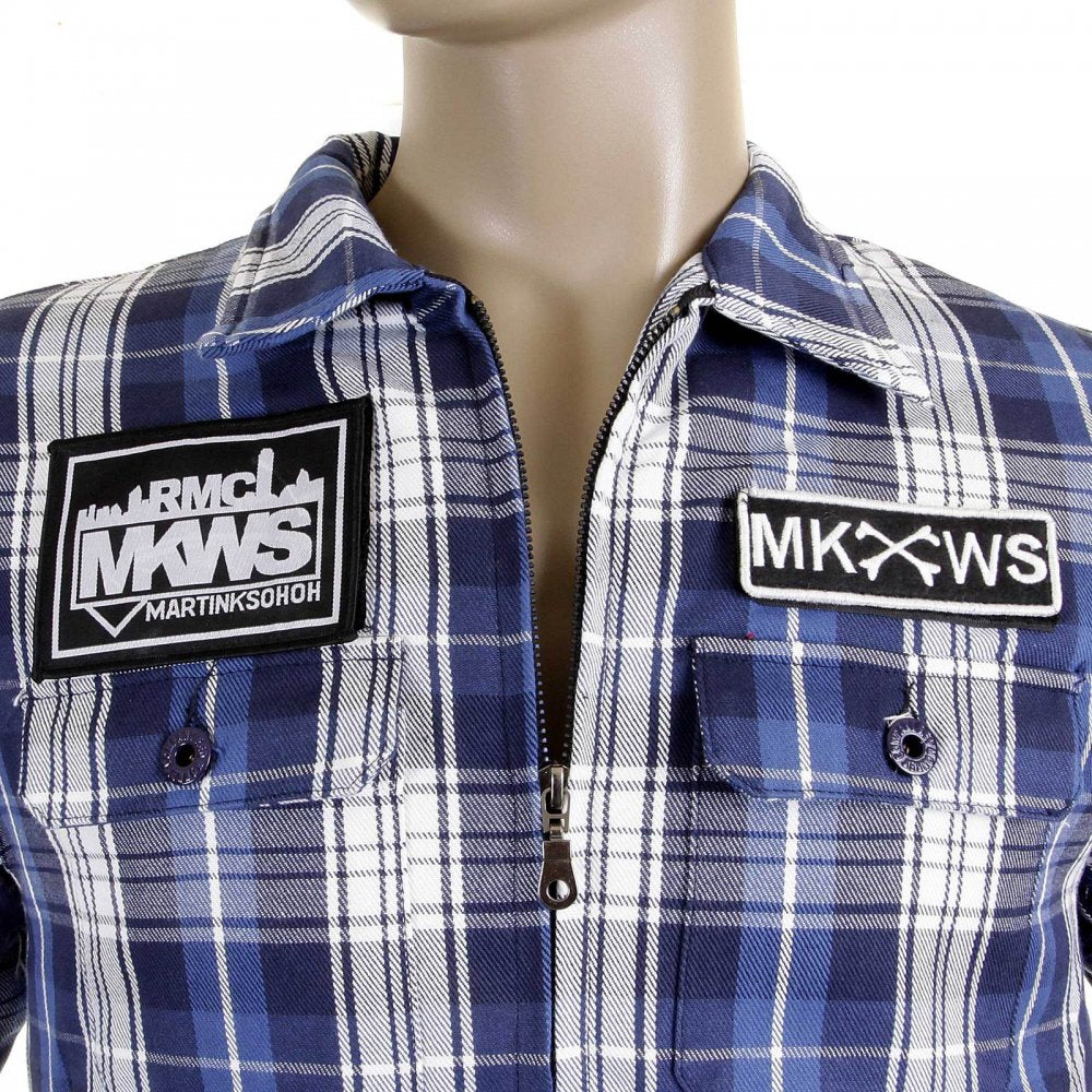 Mens Padded Blue Check Regular Fit Zip Up Jacket