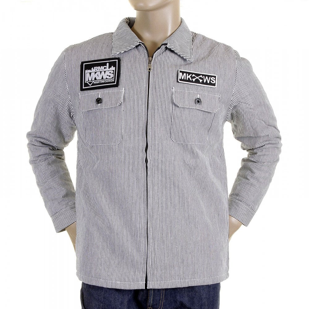 Mens Padded Black And White Striped Regular Fit Zip Up Jacket