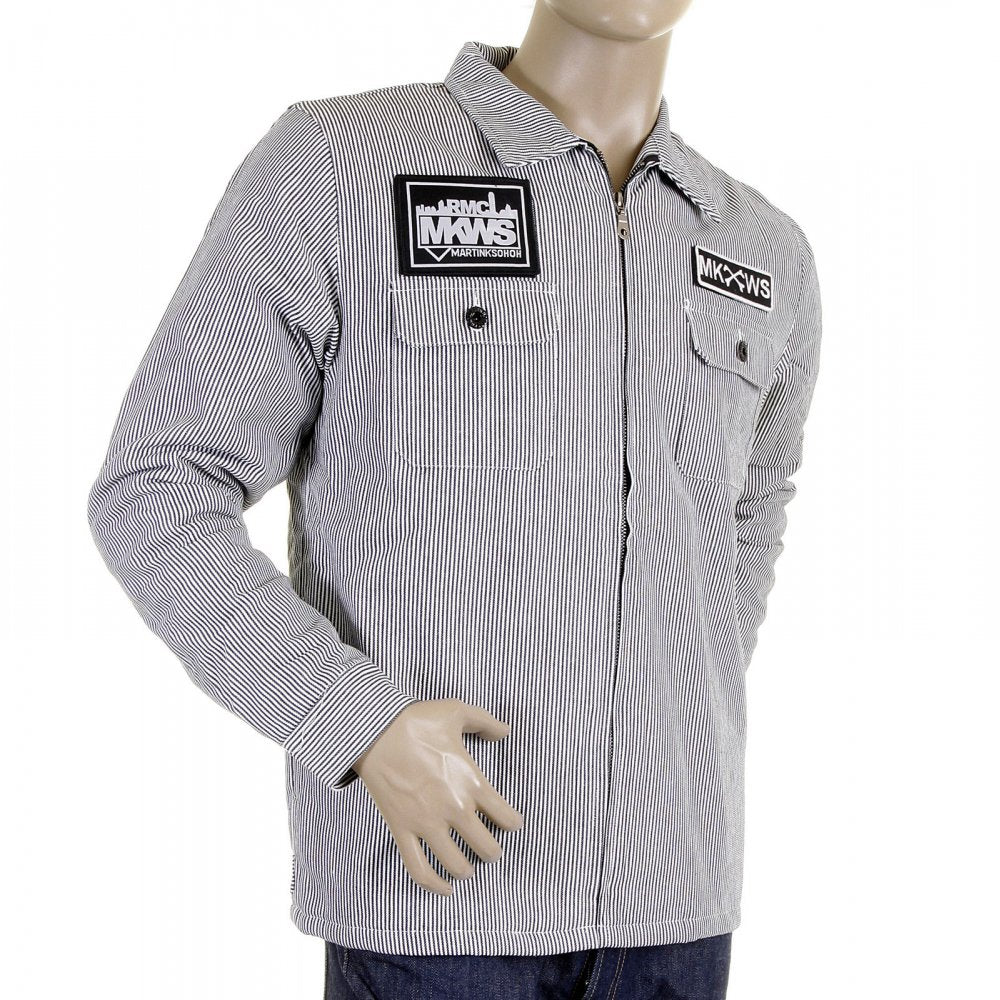 Mens Padded Black And White Striped Regular Fit Zip Up Jacket