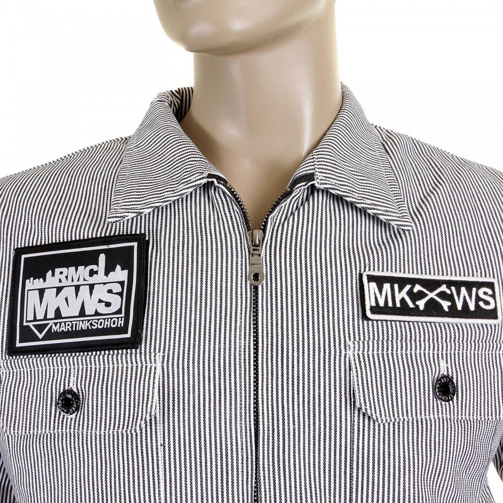 Mens Padded Black And White Striped Regular Fit Zip Up Jacket
