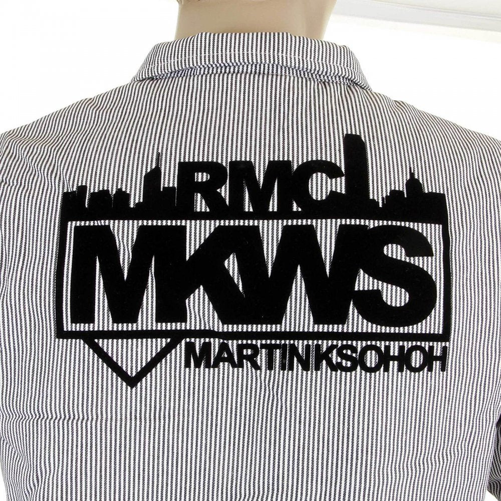 Mens Padded Black And White Striped Regular Fit Zip Up Jacket