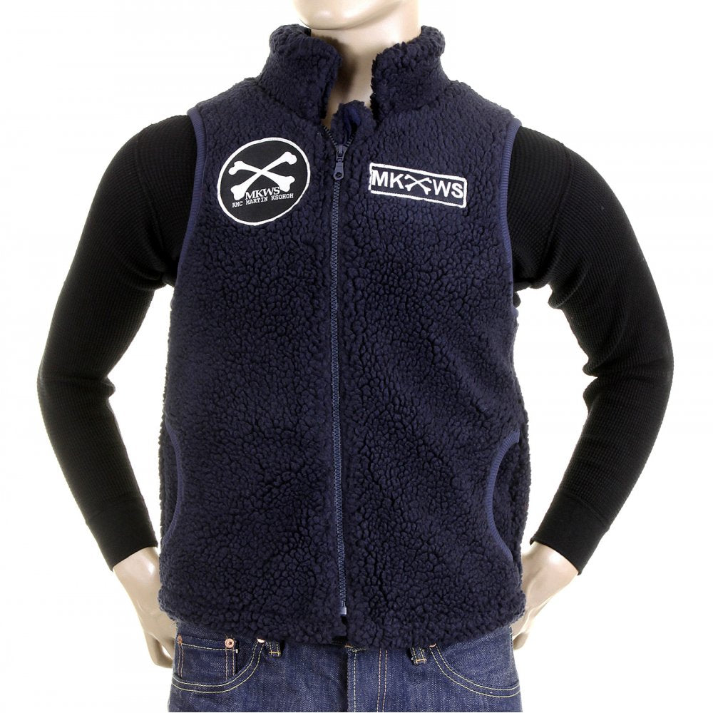 Mens Navy Plush Fleece Zip Up Sleeveless Regular Fit Vest Gilet
