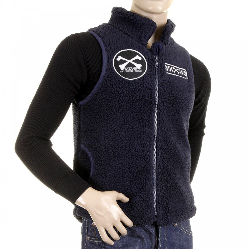 Mens Navy Plush Fleece Zip Up Sleeveless Regular Fit Vest Gilet
