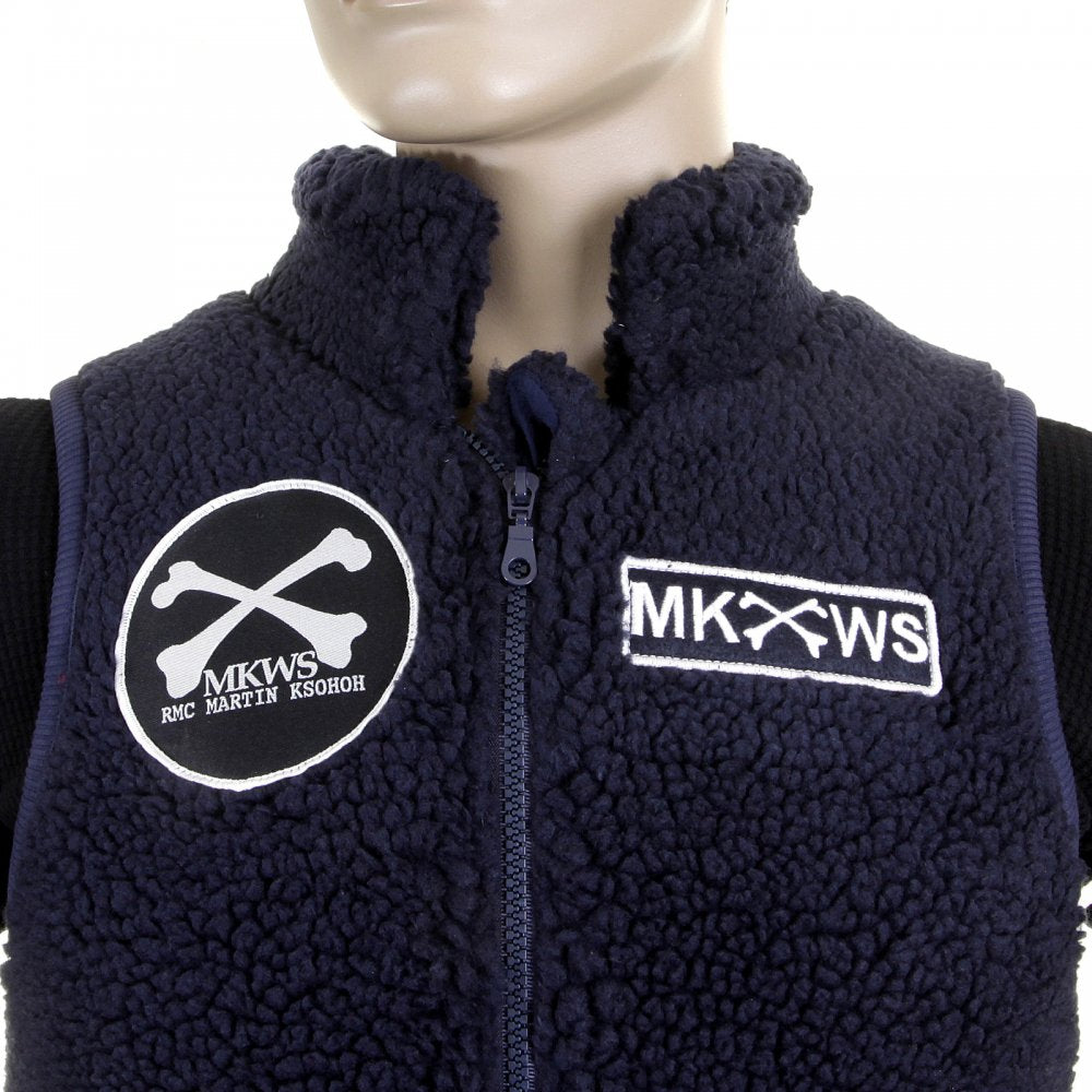 Mens Navy Plush Fleece Zip Up Sleeveless Regular Fit Vest Gilet