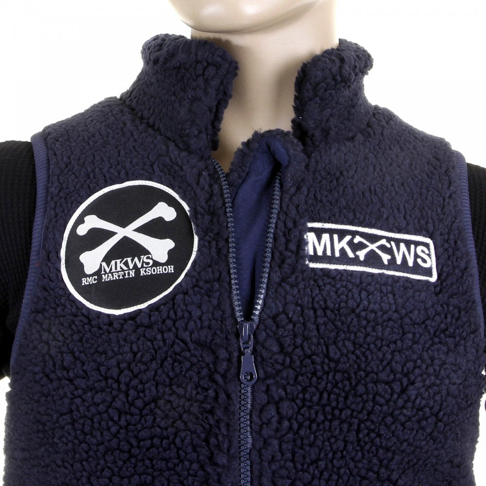 Mens Navy Plush Fleece Zip Up Sleeveless Regular Fit Vest Gilet