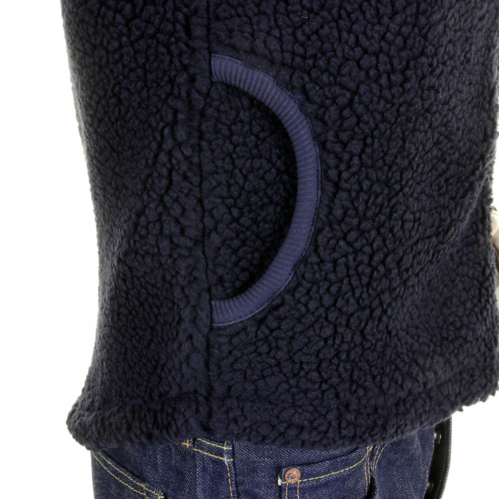 Mens Navy Plush Fleece Zip Up Sleeveless Regular Fit Vest Gilet