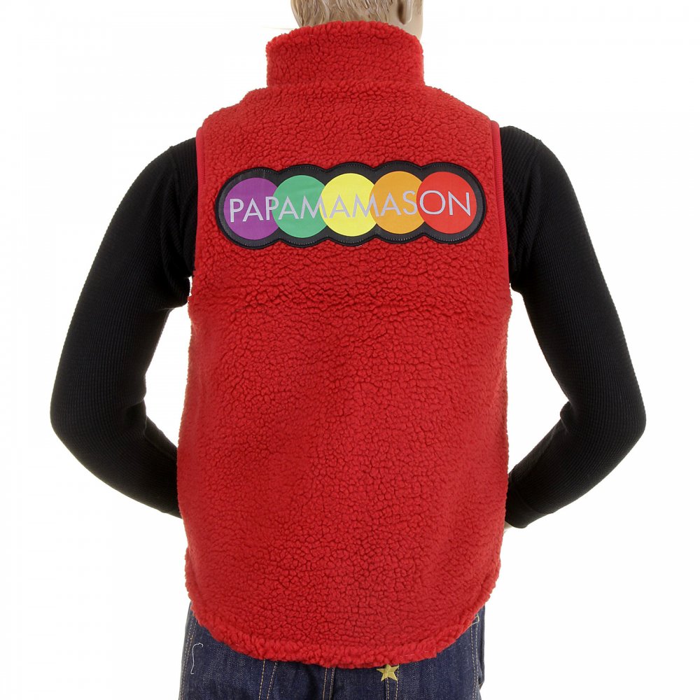 Mens Red Plush Fleece Zip Up Sleeveless Regular Fit Vest Gilet