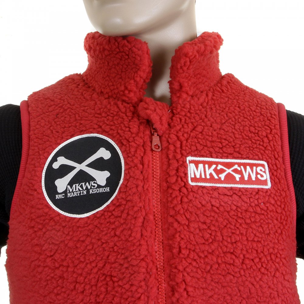 Mens Red Plush Fleece Zip Up Sleeveless Regular Fit Vest Gilet