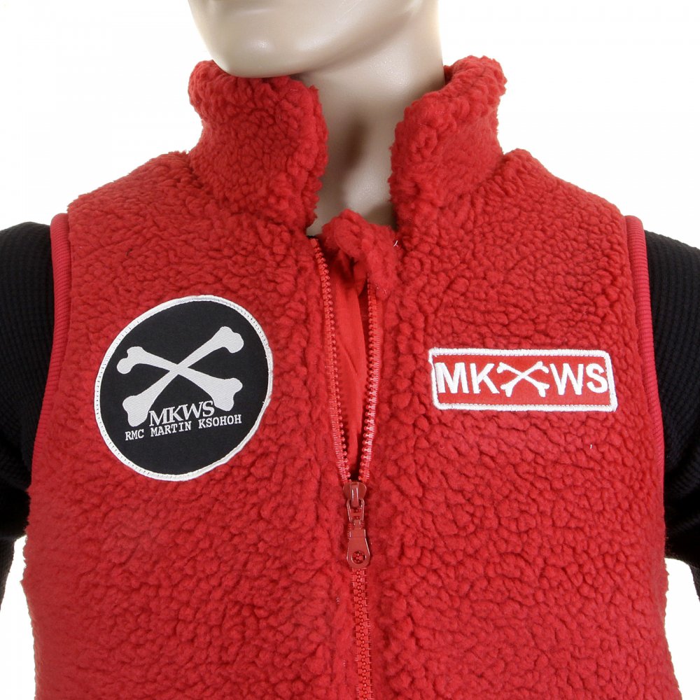 Mens Red Plush Fleece Zip Up Sleeveless Regular Fit Vest Gilet