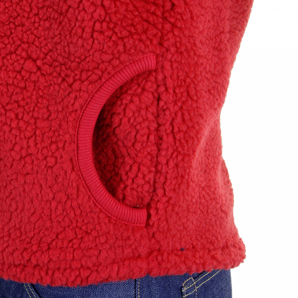 Mens Red Plush Fleece Zip Up Sleeveless Regular Fit Vest Gilet