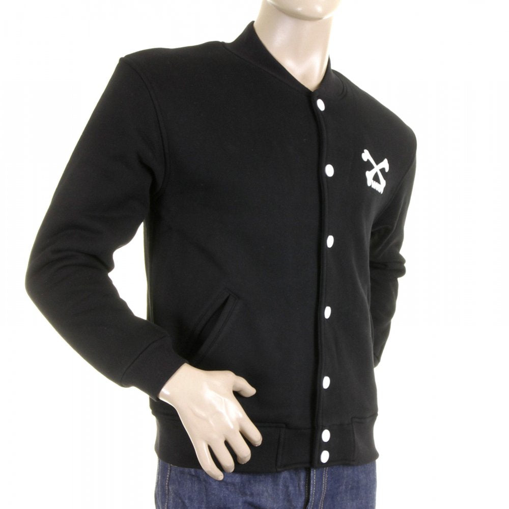 Mens Regular Fit Zip Up Black Baseball Jacket