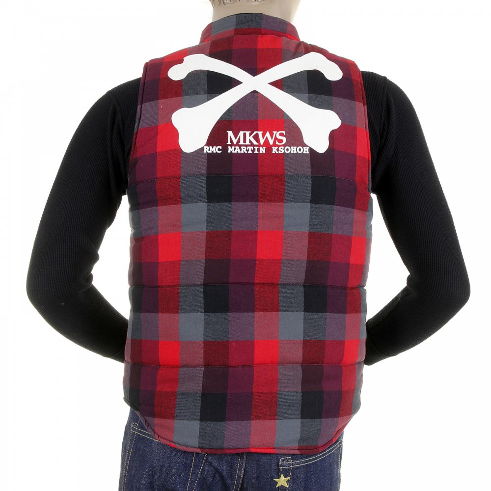 Mens Down Filled Red Check Regular Fit Padded Gilet