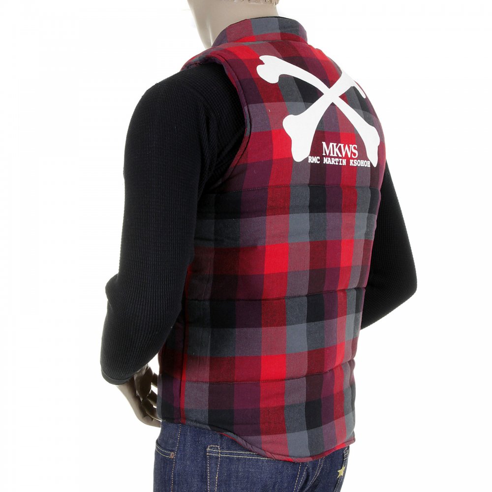 Mens Down Filled Red Check Regular Fit Padded Gilet