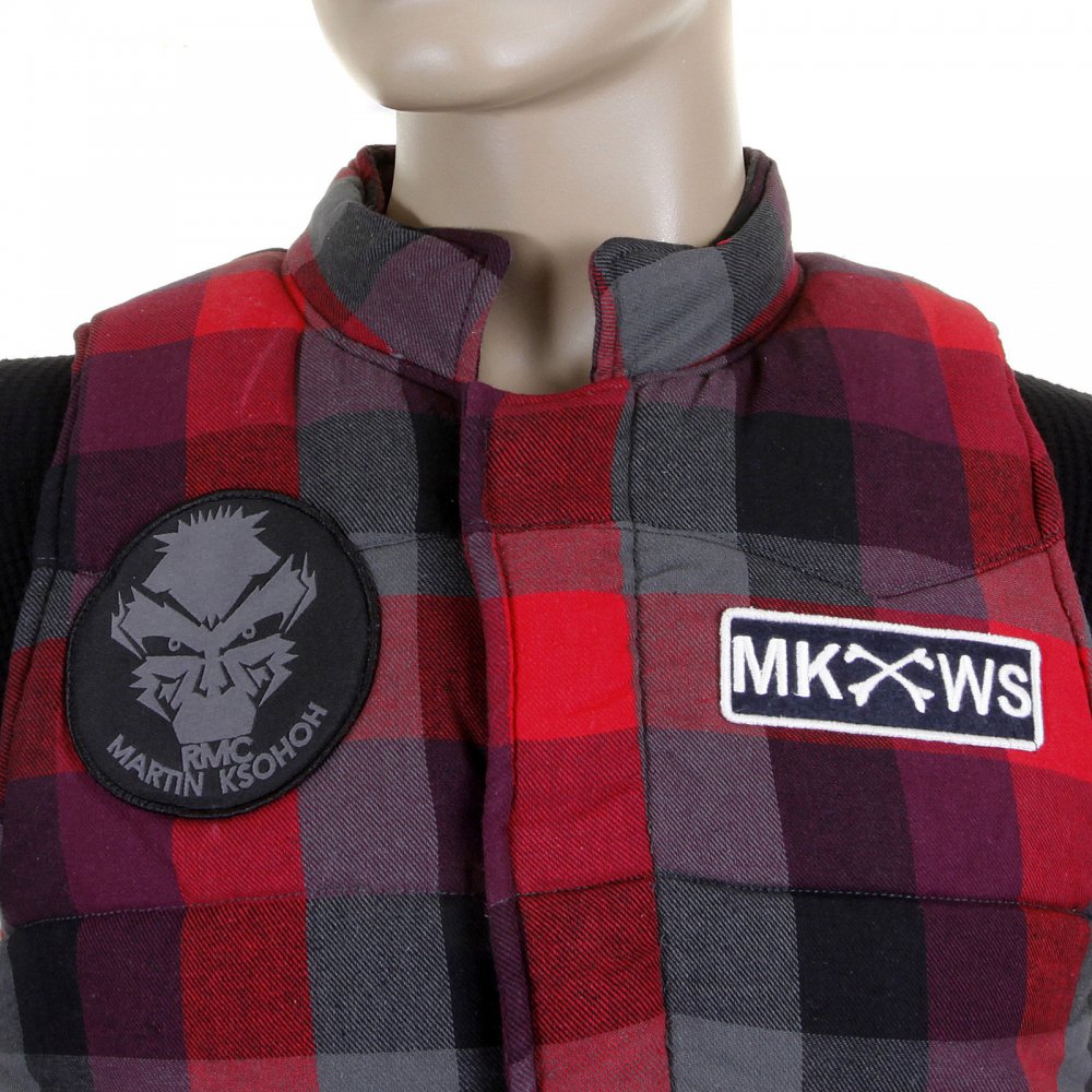 Mens Down Filled Red Check Regular Fit Padded Gilet