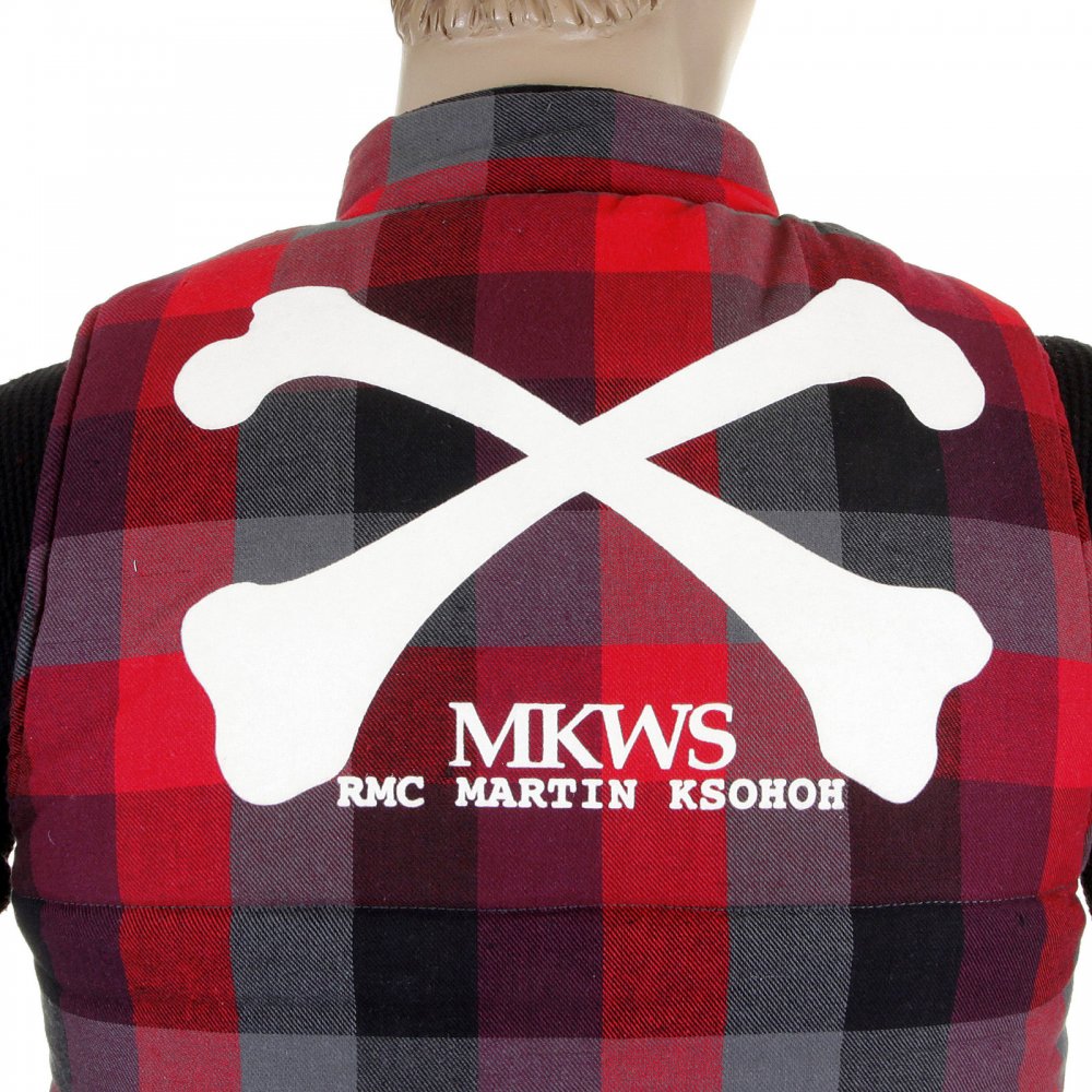 Mens Down Filled Red Check Regular Fit Padded Gilet