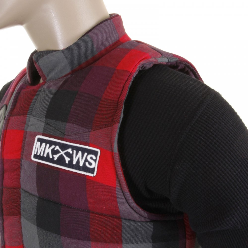 Mens Down Filled Red Check Regular Fit Padded Gilet