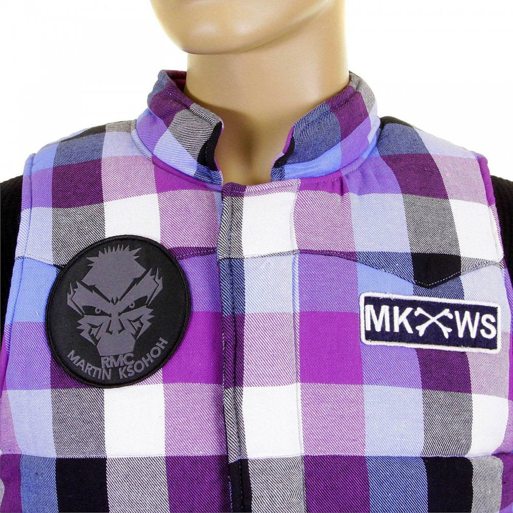 Mens Down Filled Purple and Blue Check Regular Fit Padded Gilet