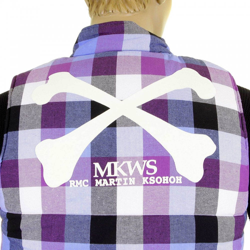 Mens Down Filled Purple and Blue Check Regular Fit Padded Gilet