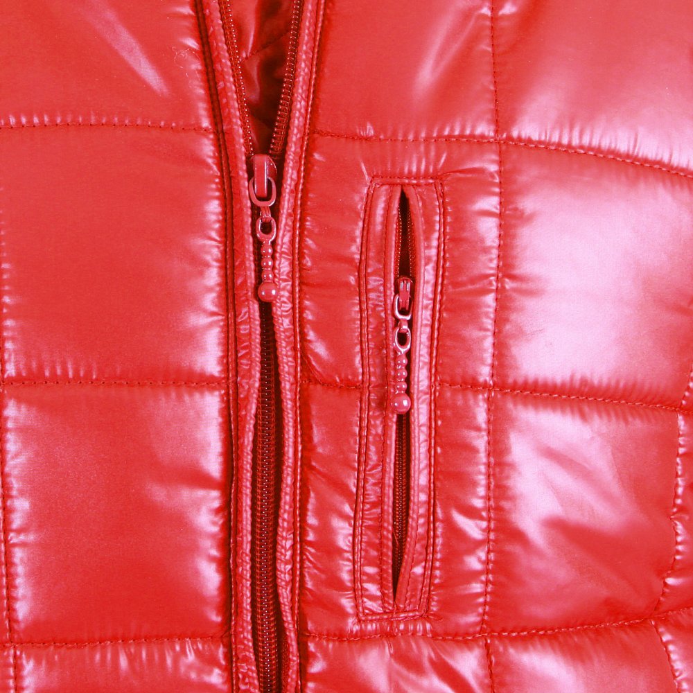 Mens Red Nylon Zip Up Down Filled Regular Fit Quilted Jacket