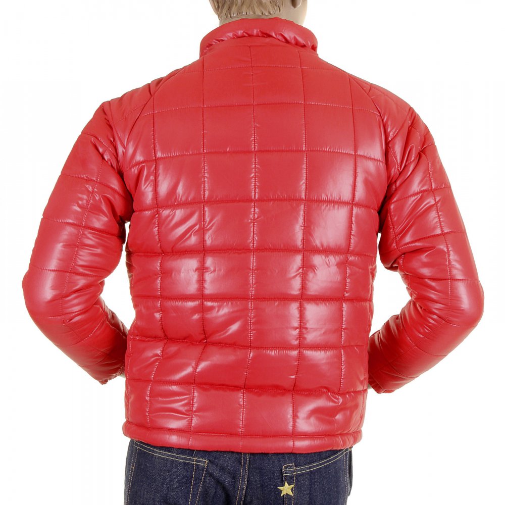 Mens Red Nylon Zip Up Down Filled Regular Fit Quilted Jacket