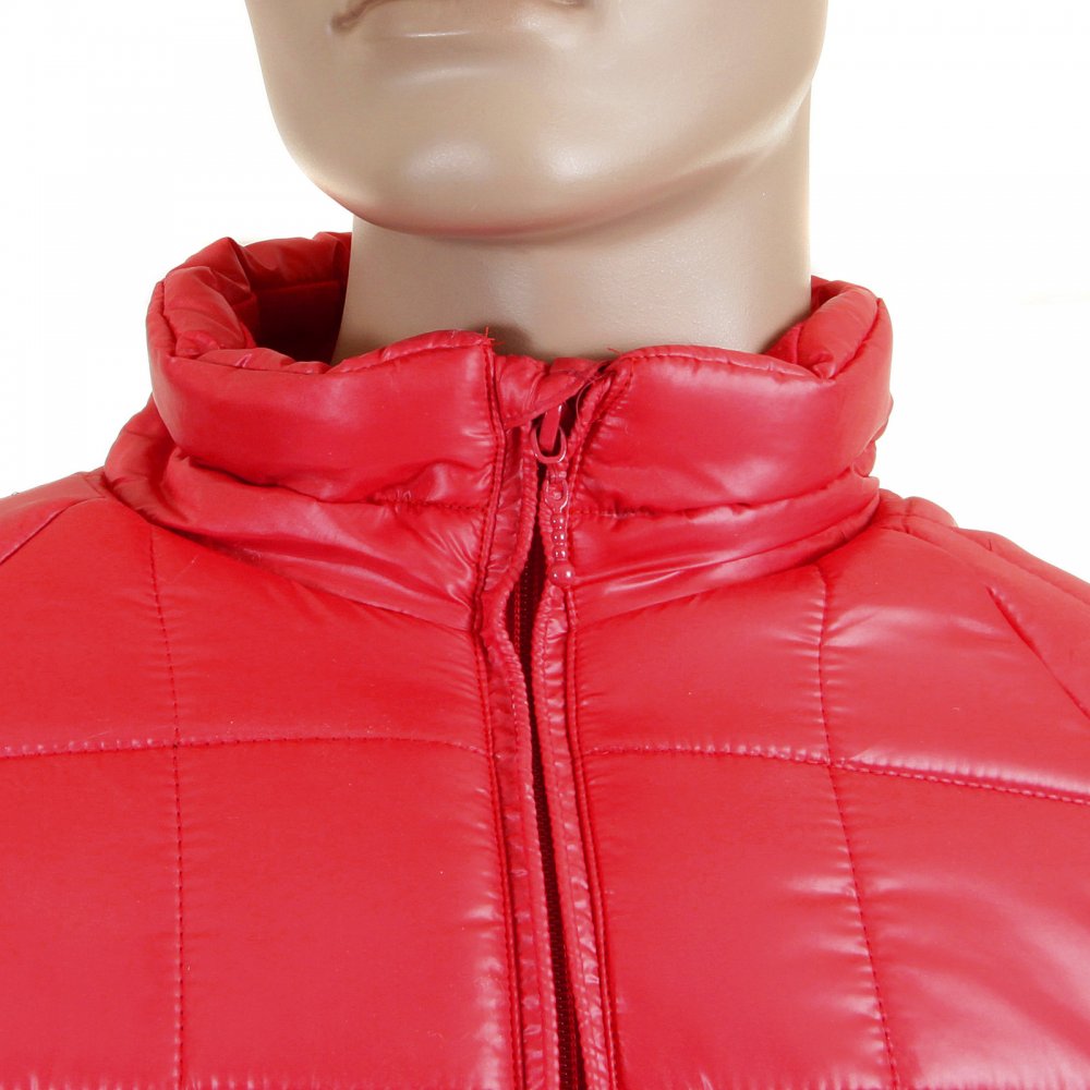 Mens Red Nylon Zip Up Down Filled Regular Fit Quilted Jacket
