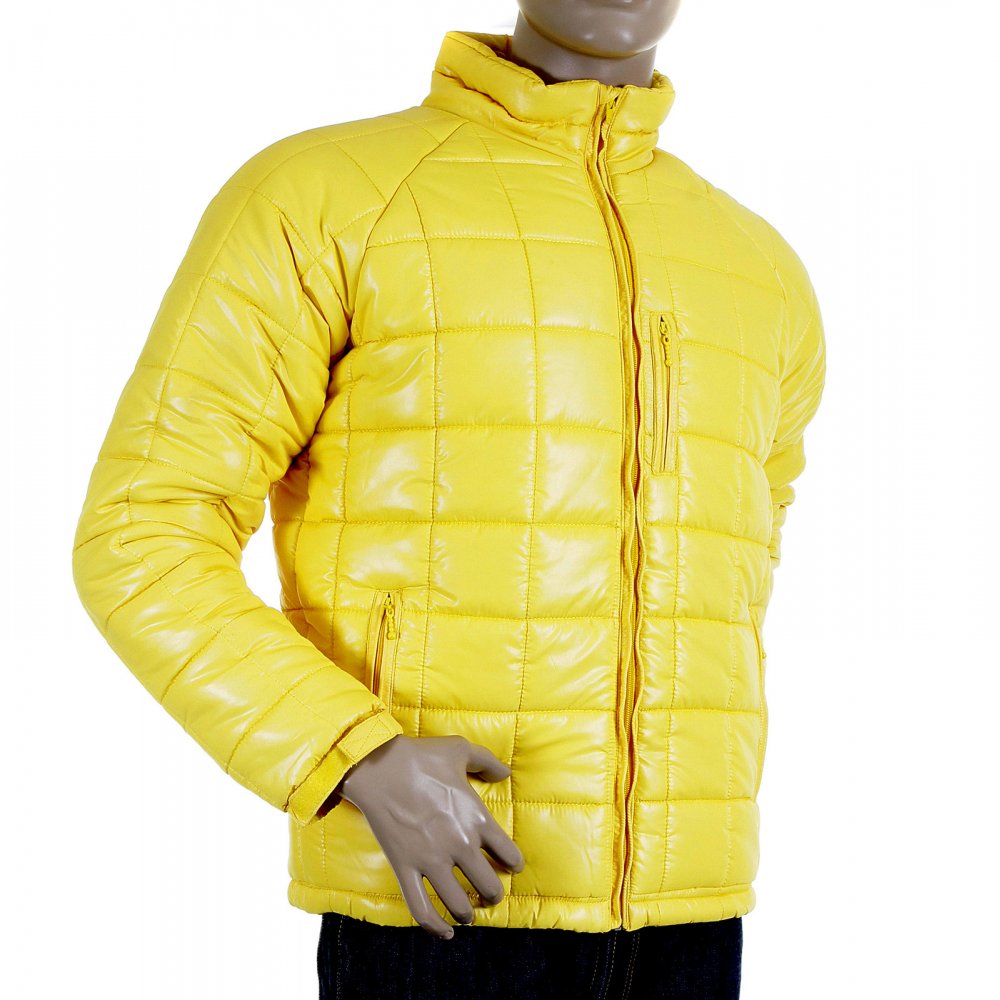 Mens Yellow Nylon Zip Up Down Filled Regular Fit Quilted Jacket