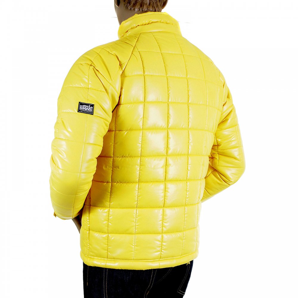 Mens Yellow Nylon Zip Up Down Filled Regular Fit Quilted Jacket