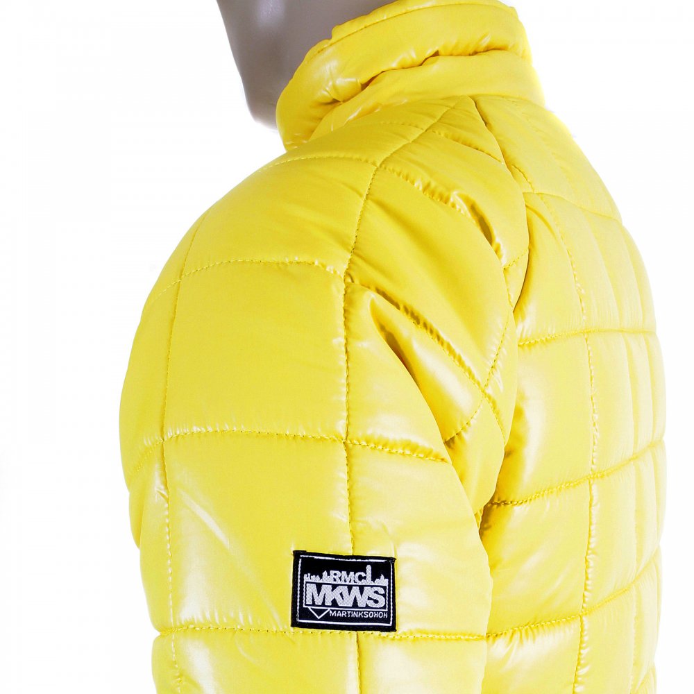 Mens Yellow Nylon Zip Up Down Filled Regular Fit Quilted Jacket