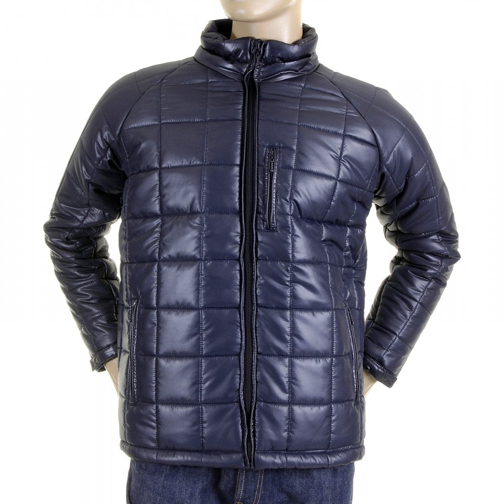 Mens Navy Nylon Zip Up Down Filled Regular Fit Quilted Jacket