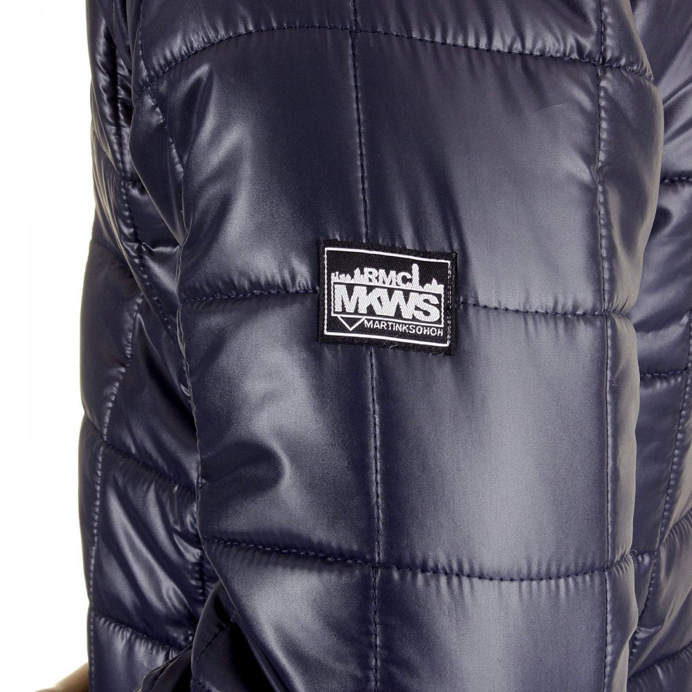 Mens Navy Nylon Zip Up Down Filled Regular Fit Quilted Jacket
